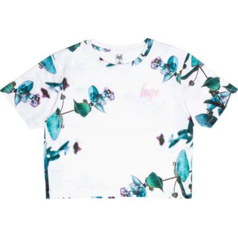 Hype Girls White Side Floral Short Sleeve Crop T-Shirt